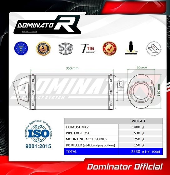 350 EXC F (2020 - 2022) exhaust silencer muffler mx2 | Dominator