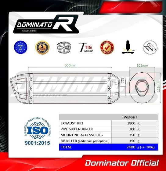 690 ENDURO R (2019 - 2020) exhaust silencer muffler hp1 black | Dominator