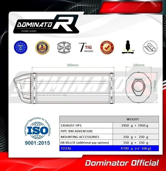 990 ADVENTURE (2007 - 2012) exhaust silencer muffler hp1 | Dominator