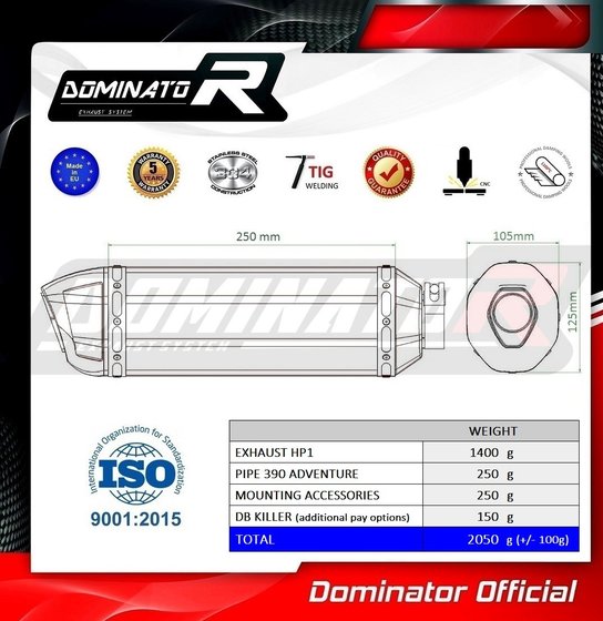 390 ADVENTURE (2020 - 2022) exhaust silencer hp1 black | Dominator