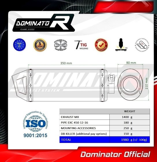 450 EXC-F (2012 - 2016) exhaust silencer mx2 | Dominator