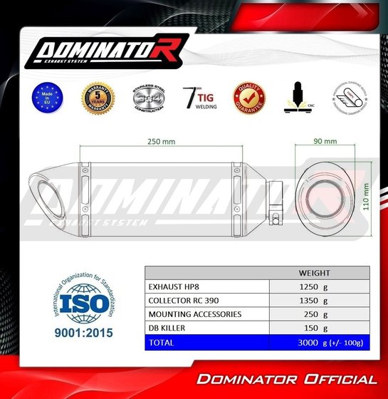 RC 390 (2022 - 2023) full exhaust system silencer hp8 + db killer | Dominator