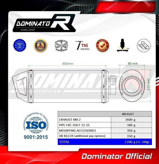 350 EXC F (2012 - 2015) exhaust silencer mx2 | Dominator