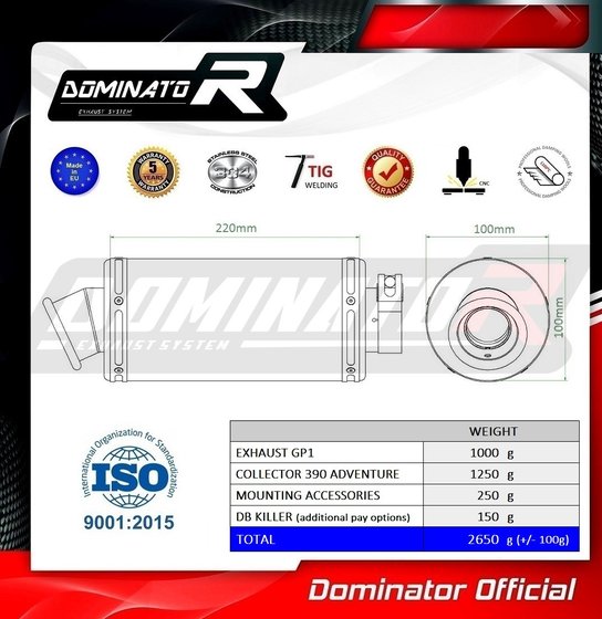 390 ADVENTURE (2020 - 2022) exhaust full system silencer gp1 | Dominator