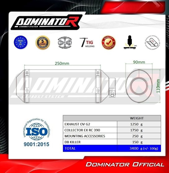 RC 390 (2022 - 2023) full exhaust system ex silencer ov g2 + db killer | Dominator