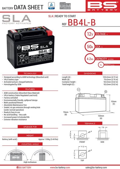 50 (all models) (1996 - 2007) bb4l-b sla akumuliatorius | BS BATTERY